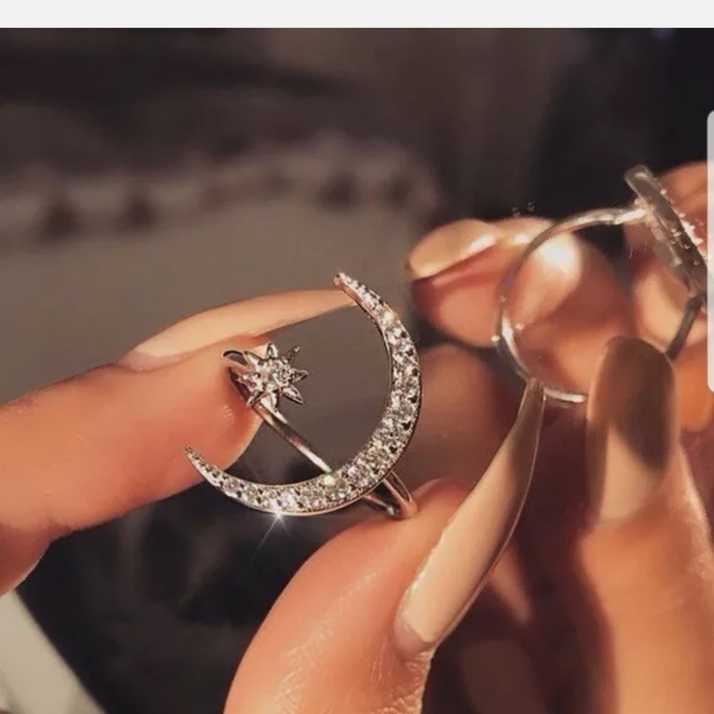 New gold/silver moon star adjustable diamonds ring - Picture 2 of 6